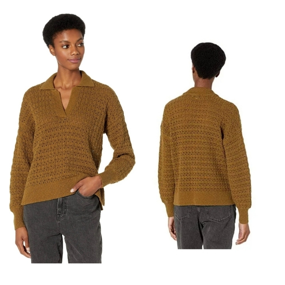 Sunbury Open-Stitch Polo Sweater Green XXS